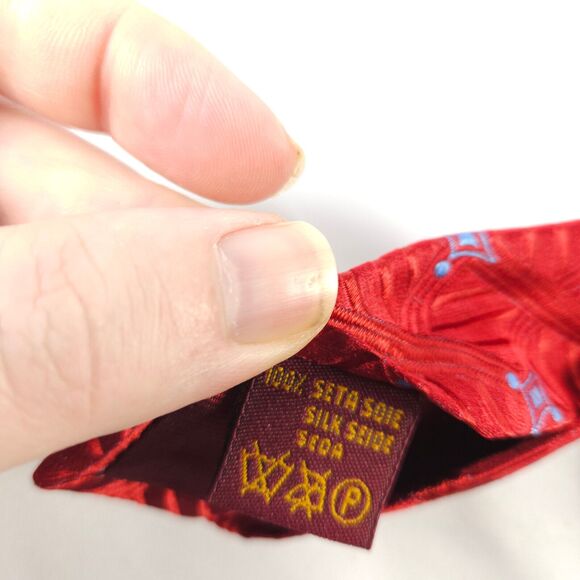 Villa Bolgheri Italia Red Geometric Shape Silk Tie 59" x 3.75" Made in Italy - Picture 5 of 8